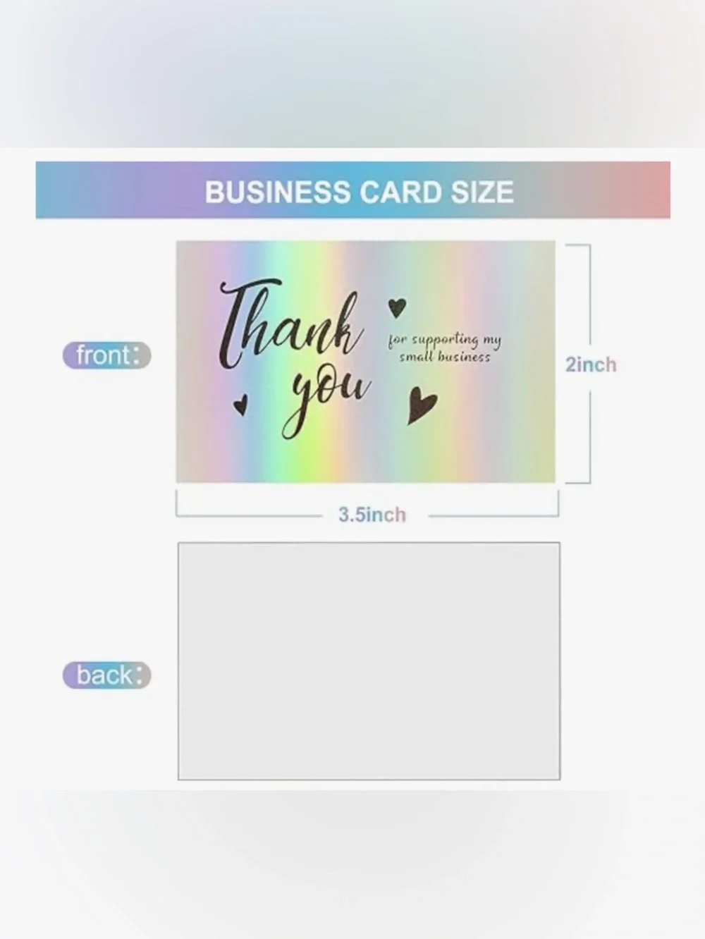 30 Holographic Thank You cards 3.5x2in with blank back for writing